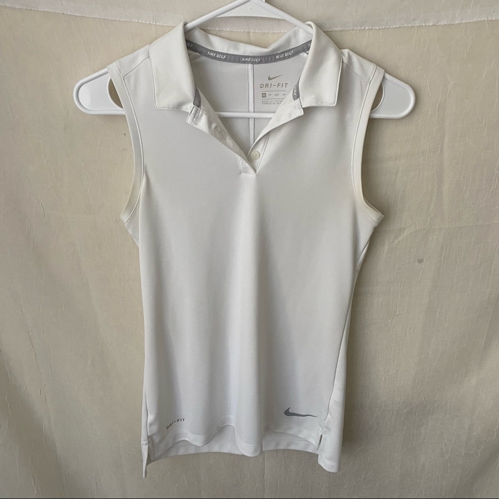 Nike White Collared Tank DRI-FIT Workout Shirt SZ XS
